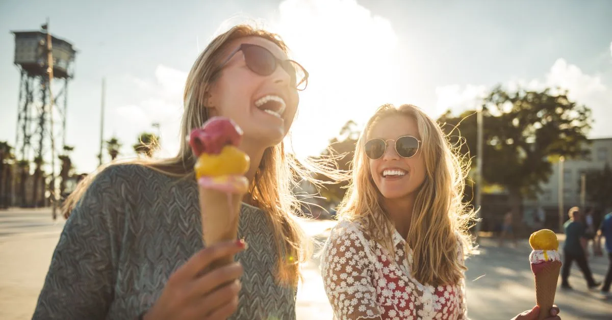 adults eat ice cream and laugh after Being sick with braces